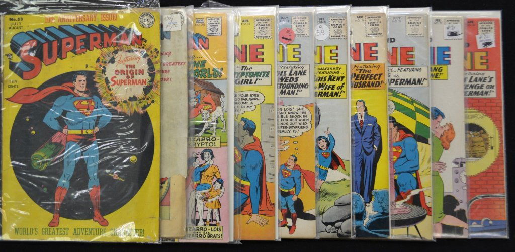Ten Superman & Lois Lane DC Comics: Ten Superman & Lois Lane DC Comics, 'The Origin of Superman' #53, 54, 202; Lois Lane #16, 18, 23, 24, 26, 31, 33.