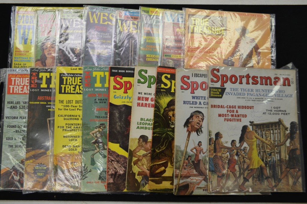 17 Various 1950's -70's Men's Magazines: 5 Sportsman, 5 True Treasure, 5 Westerner, 1 Real West, 1 Pioneer West