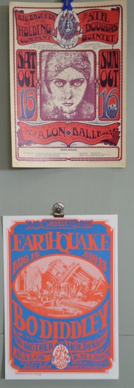 Two Big Brother & The Holding Company: Two Big Brother & The Holding Company ,1st is dated 1967 3rd printing, Avalon Ballroom measures approx. 13.25" x 20" 2nd poster is Bo Diddley, Avalon Ballroom measures approx. 14.25" x 20.5"