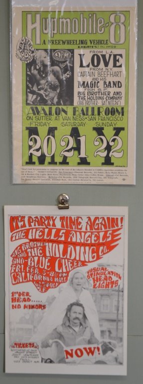 Two Big Brother & Holding Company Posters: Two Big Brother & Holding Company Posters 1st poster is not dated, 2nd print, Hells Angels related. Measures approx. 14.5"x20" 2nd poster is 1966, 2nd print, Avalon Ballroom. (small tear on side) Meas