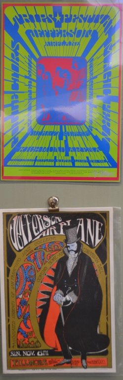 Two Jeffereson Airplane Posters: Two Jeffereson Airplane Posters, 1st poster not dated, 2nd print signed by Bob Masse measures approx. 14"x20.75" 2nd poster is dated 1966, San Fransico, art nueveu style measures approx. 13.5"x 19.75"