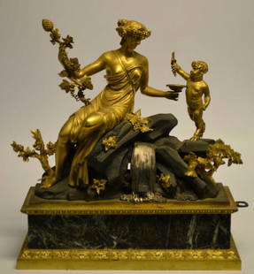 Rare French Mantel Clock Key Wind (Digital): Rare French Mantel Clock Digital key wind w/ Marble base, heavily gilded figures measures approx. 16 3/4h x 18 3/4"w