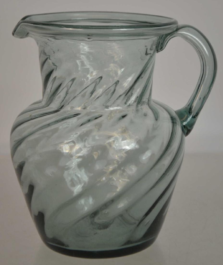 Blue Green Hand Blown Water Pitcher w/ applied han (1 of 2)