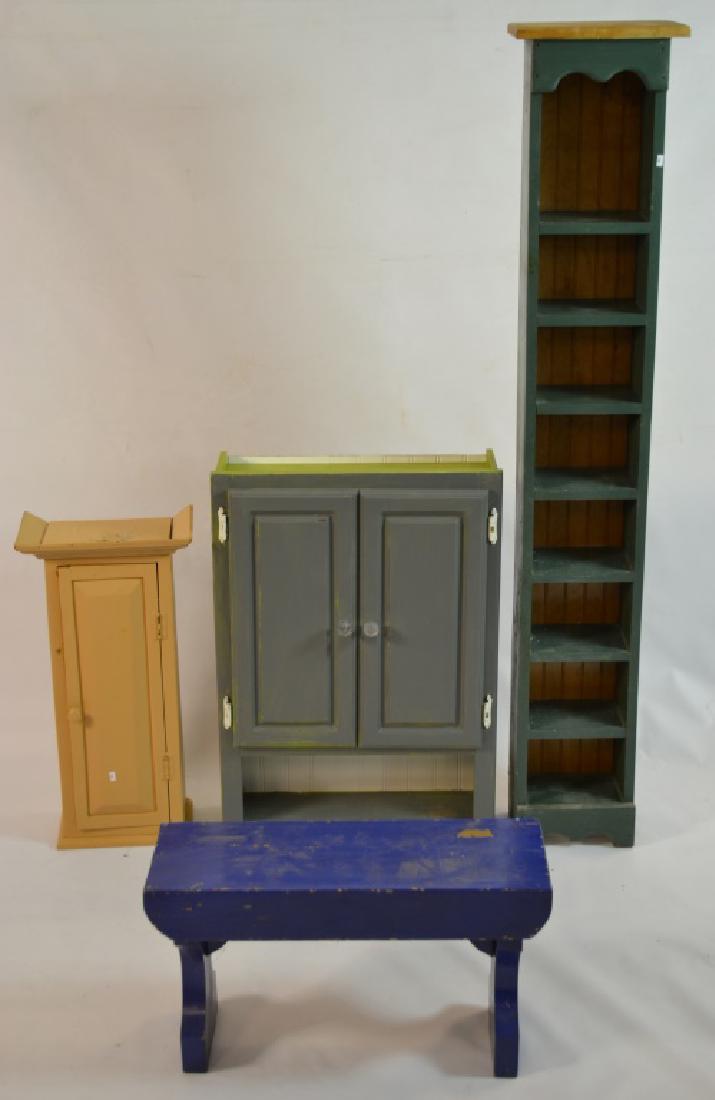 Small Bench, 2 Painted Wall Cabinets, & Tall Shelf (1 of 7)