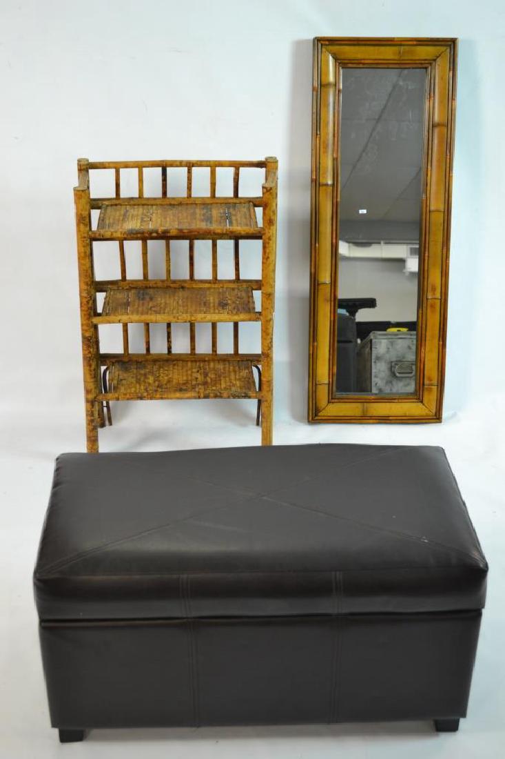 Bamboo Mirror, 3 Tier Shelf, Faux Leather Ottoman (1 of 5)