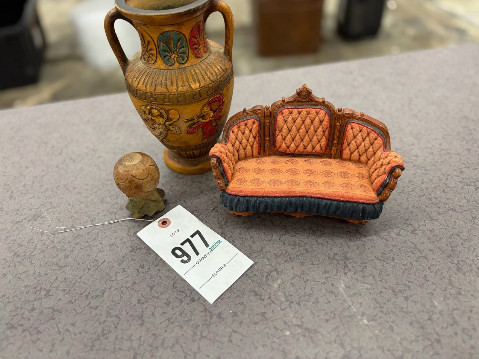 Miniature Sofa, Globe, and Painted Vase Set (1 of 1)
