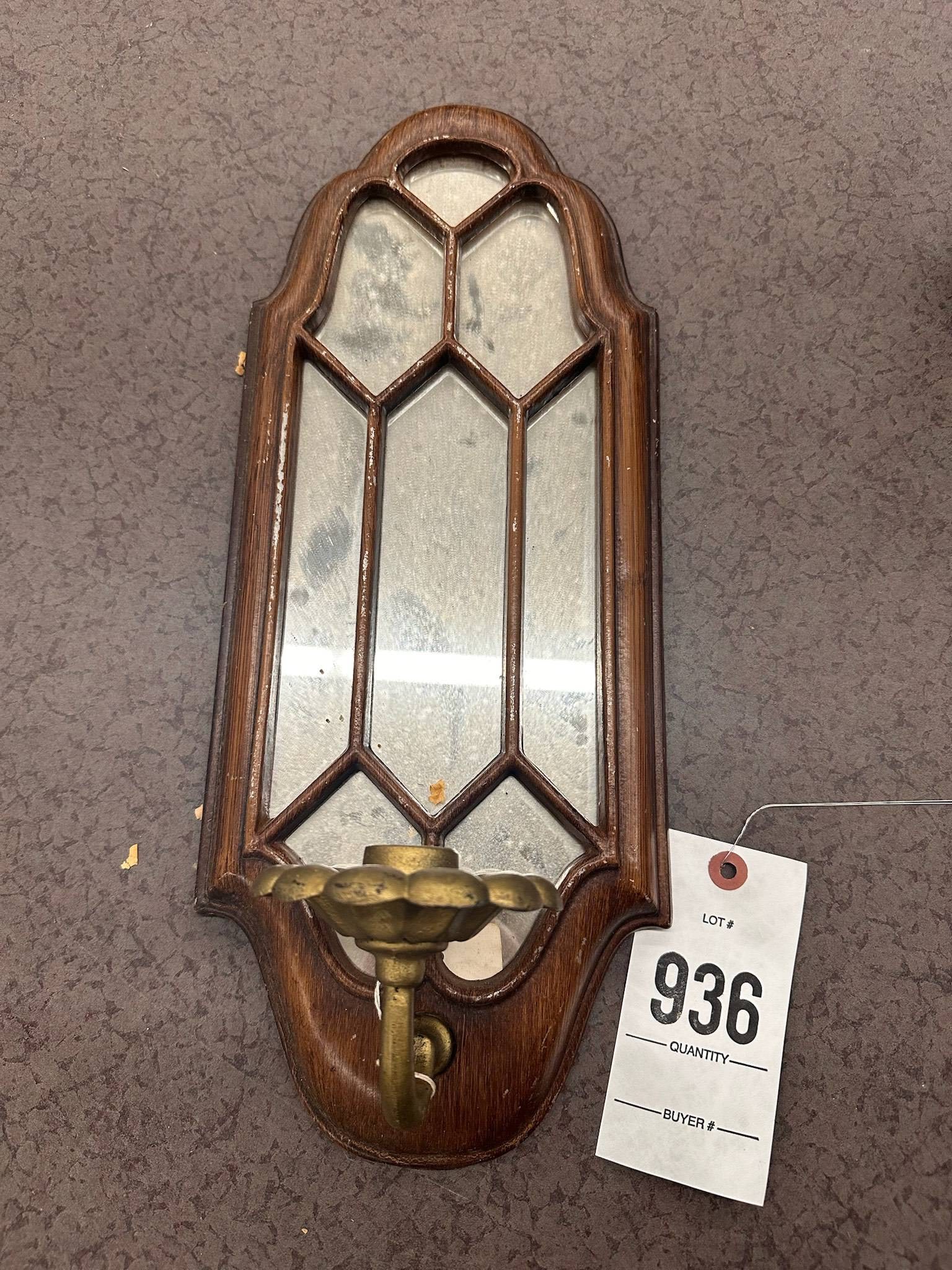Wood and Brass Wall-Mounted Mirror Sconce (1 of 1)