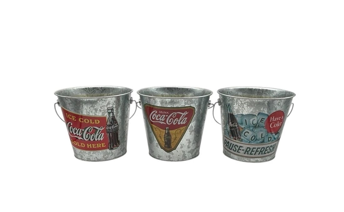 Coca Cola Coke Collectible Metal Tin Ice Bucket with Liner Set Of Three (1 of 4)