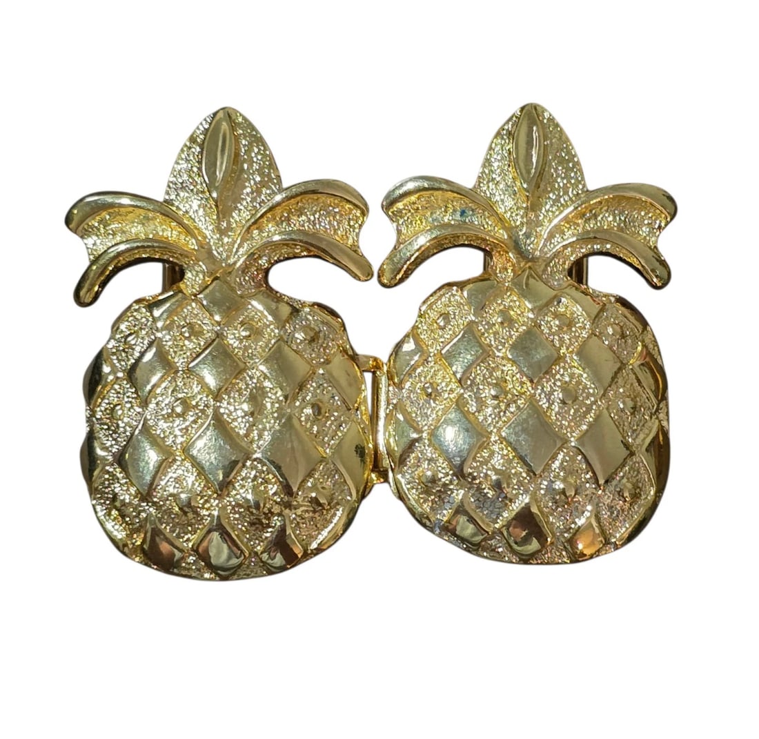 Jennie 1979 Gold-Tone Pineapple Belt Buckle - Two-Piece Interlocking Clasp (1 of 6)