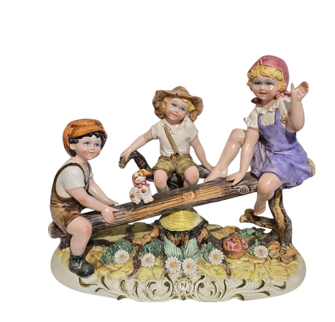 Large Capodimonte Children On The See-Saw Porcelain Figurine Made in Italy (1 of 13)