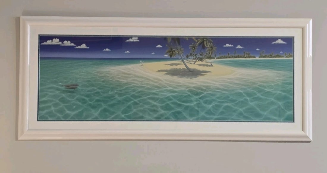 White Framed PERFECT LANDING by DAN MACKIN PALM TREES ISLAND (1 of 5)