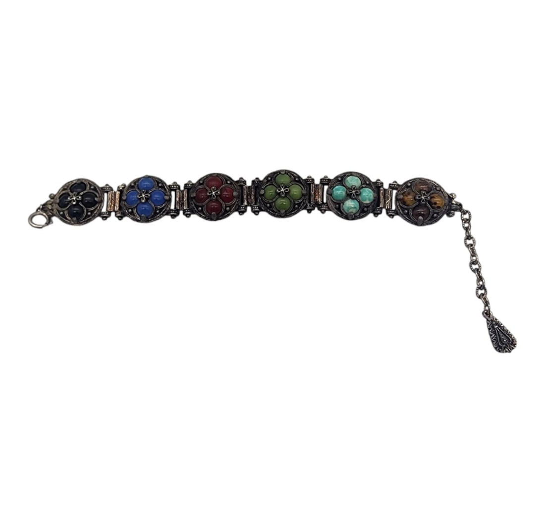 Vintage Estate Glass Stone Panel Bracelet Designer Costume Jewelry (1 of 7)