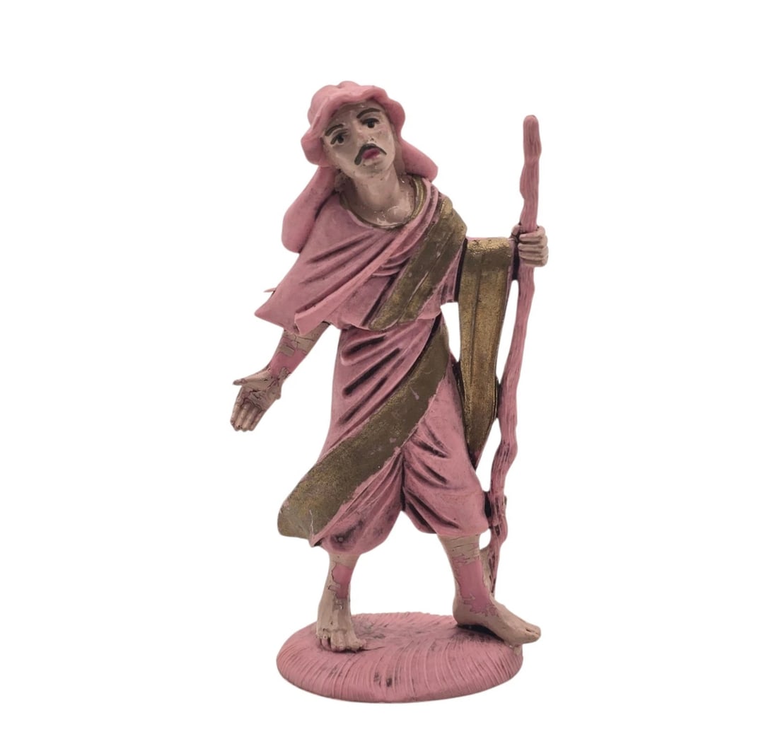 Vintage FONTANINI Pink Shepherd Nativity Manger Figurine Figure ITALY (1 of 4)