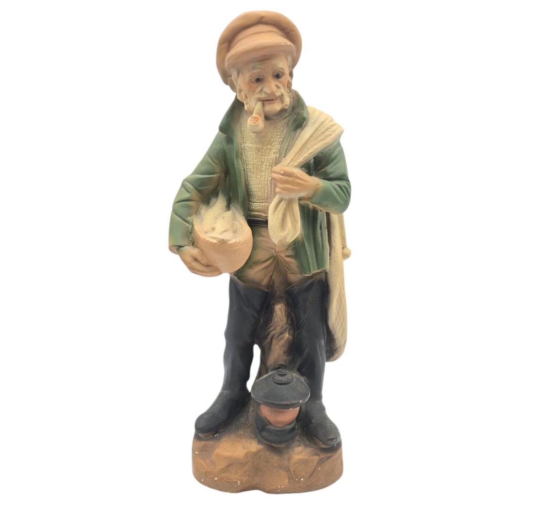 Old Fisherman Holding Basket Of Fish 18" Porcelain Statue (1 of 12)