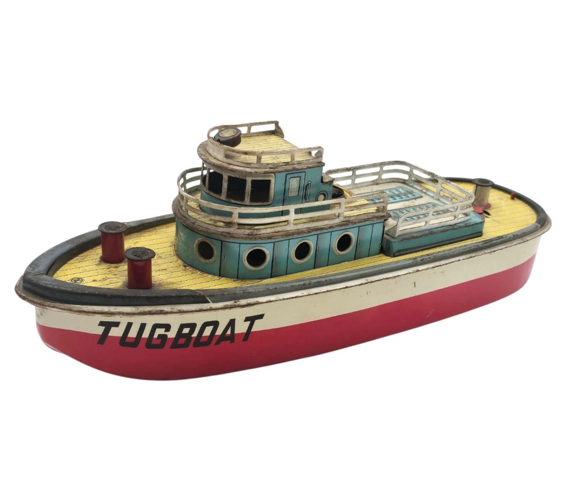 Vintage San Japan Tin Tugboat Battery Operated Untested 13" Long (1 of 12)