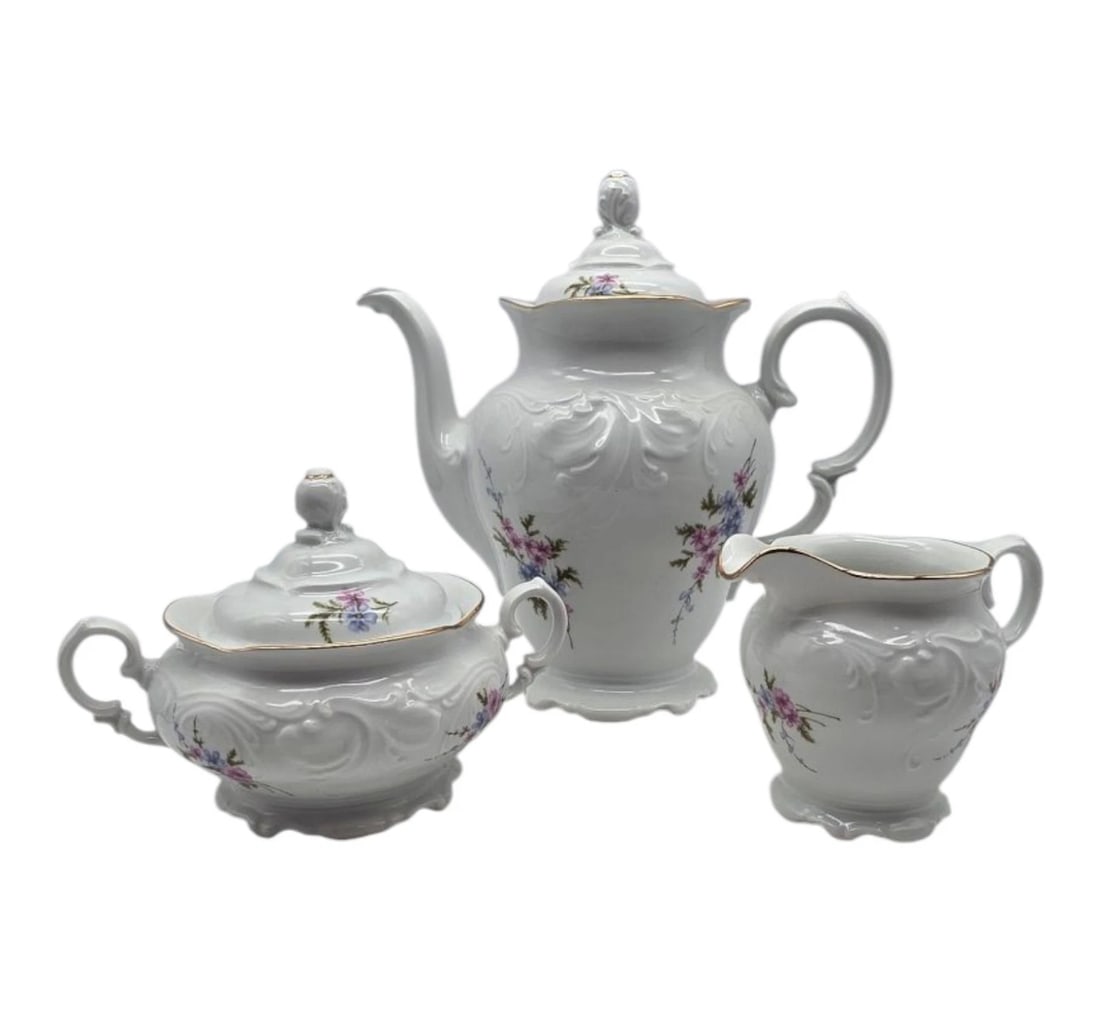 Vintage Rose Garden Coffee Teapot, Creamer and Sugar Bowl Set Wawel (1 of 9)
