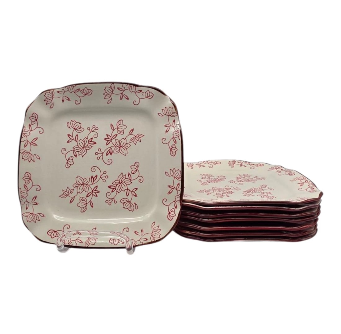 Temptations By Tara Red Floral Lace White 8" Salad Plates Set of 8 (1 of 5)