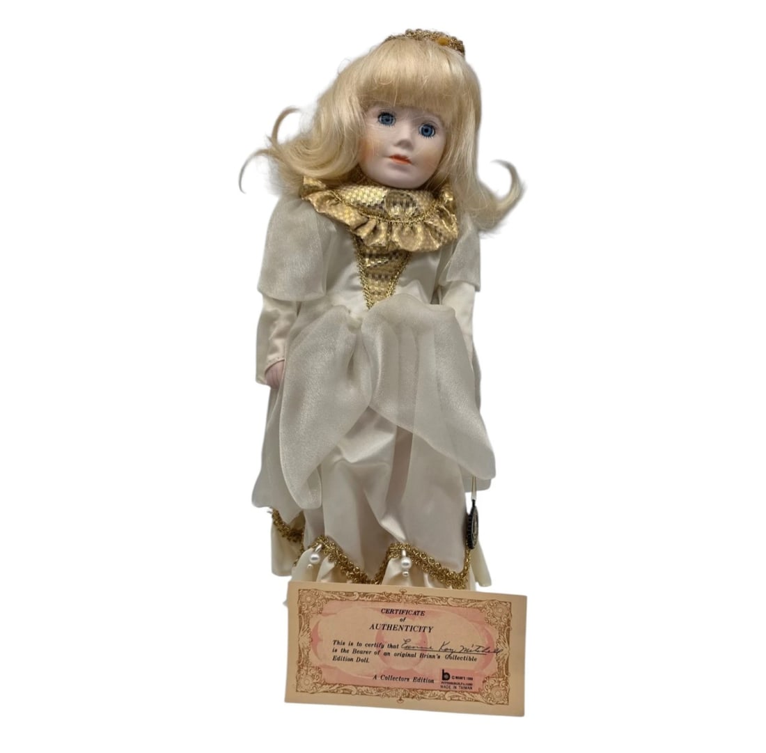 Vintage Porcelain Doll Brinn's Princess Kimberly White Dress Victorian (1 of 7)