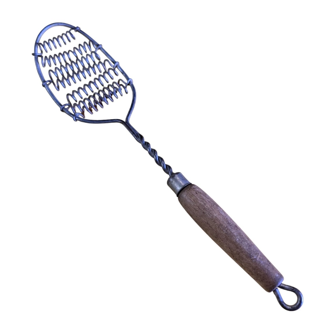 Vintage Wood Handle Coil Wire Whisk Strainer Spoon Primitive 12" Long (1 of 3)