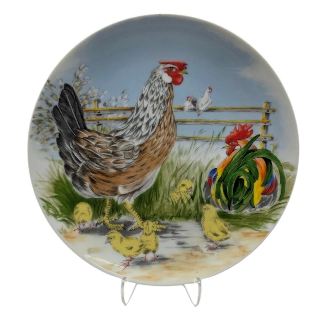 Vintage Ceramic Barnyard Poultry Collector Plate - Rooster, Hen, & Chicks (1 of 4)