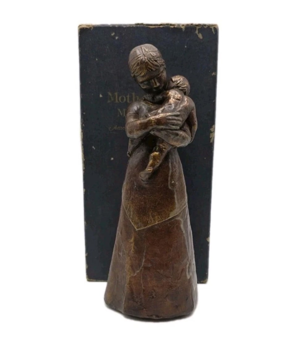 Vintage Cast Metal Mother & Child Figurine - "Mother's Love" Heavy Art Sculpture with Box (1 of 9)