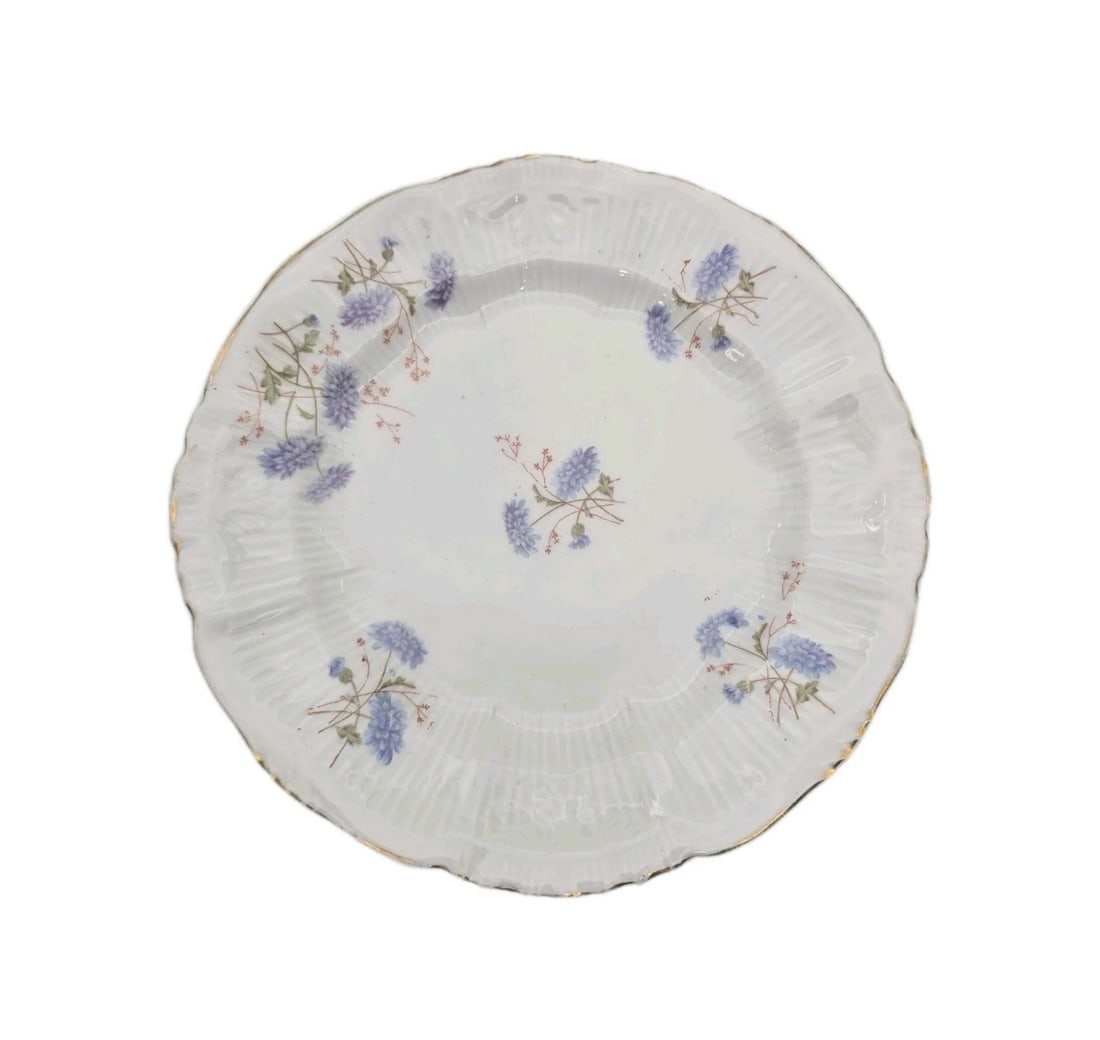 Antique KPM Purple Light Blue Flowers Gold Trim Salad Dishes 7 3/8" (1 of 3)