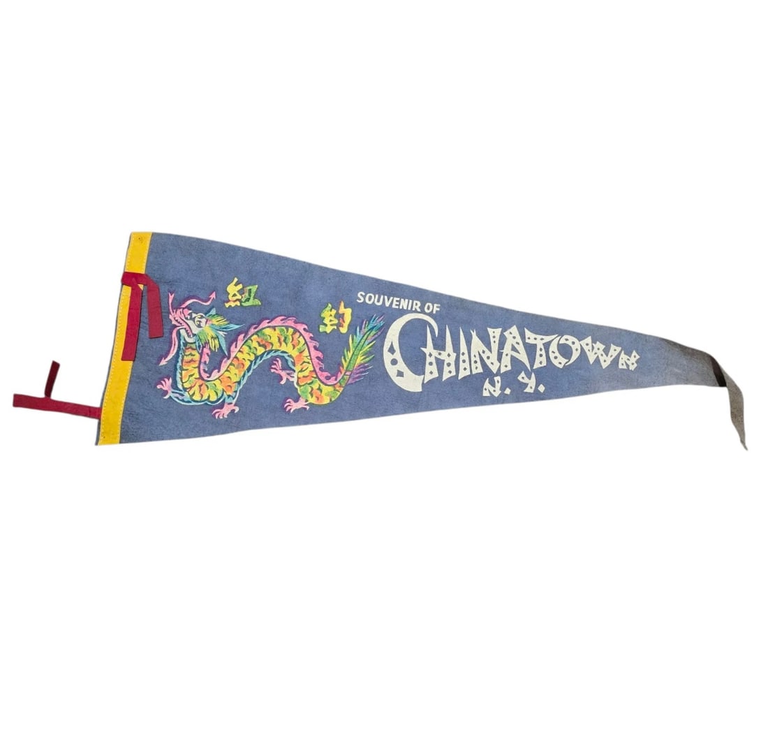 Vintage Chinatown New York Felt Pennant w Colorful Dragon Graphic (1 of 3)