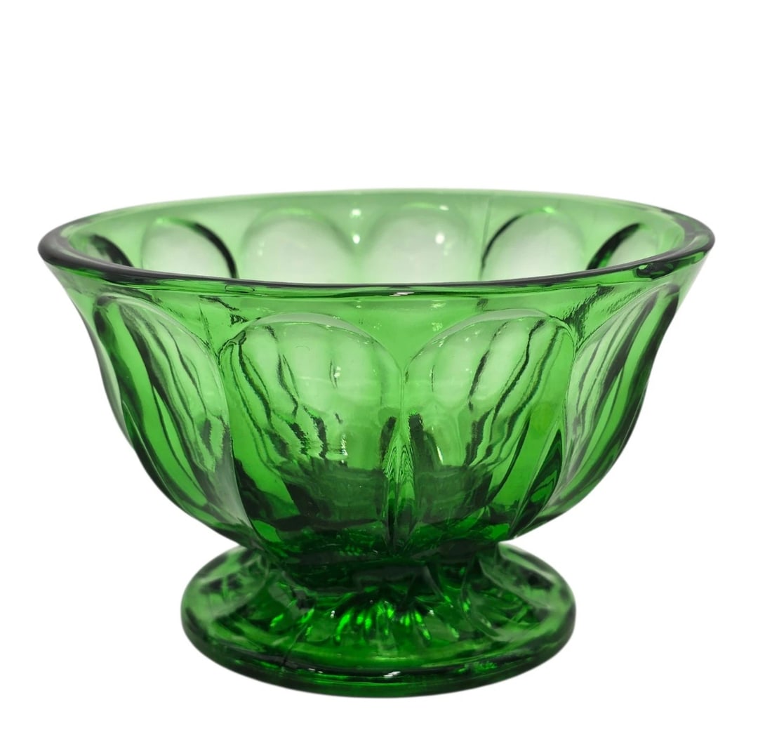 Anchor Hocking Green Fairfield Pattern Footed Pedestal Compote Dish Bowl VTG (1 of 5)
