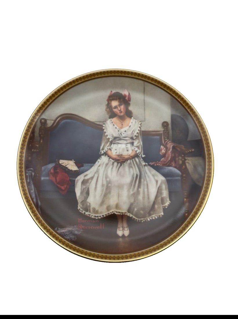 Vintage Knowles Norman Rockwell "Waiting at the Dance" Plate with COA: An authentic Edwin M. Knowles fine china collector plate featuring Norman Rockwell's "Waiting at the Dance." This is the fifth plate in the limited-edition Rockwell's Rediscovered Women collection.Com