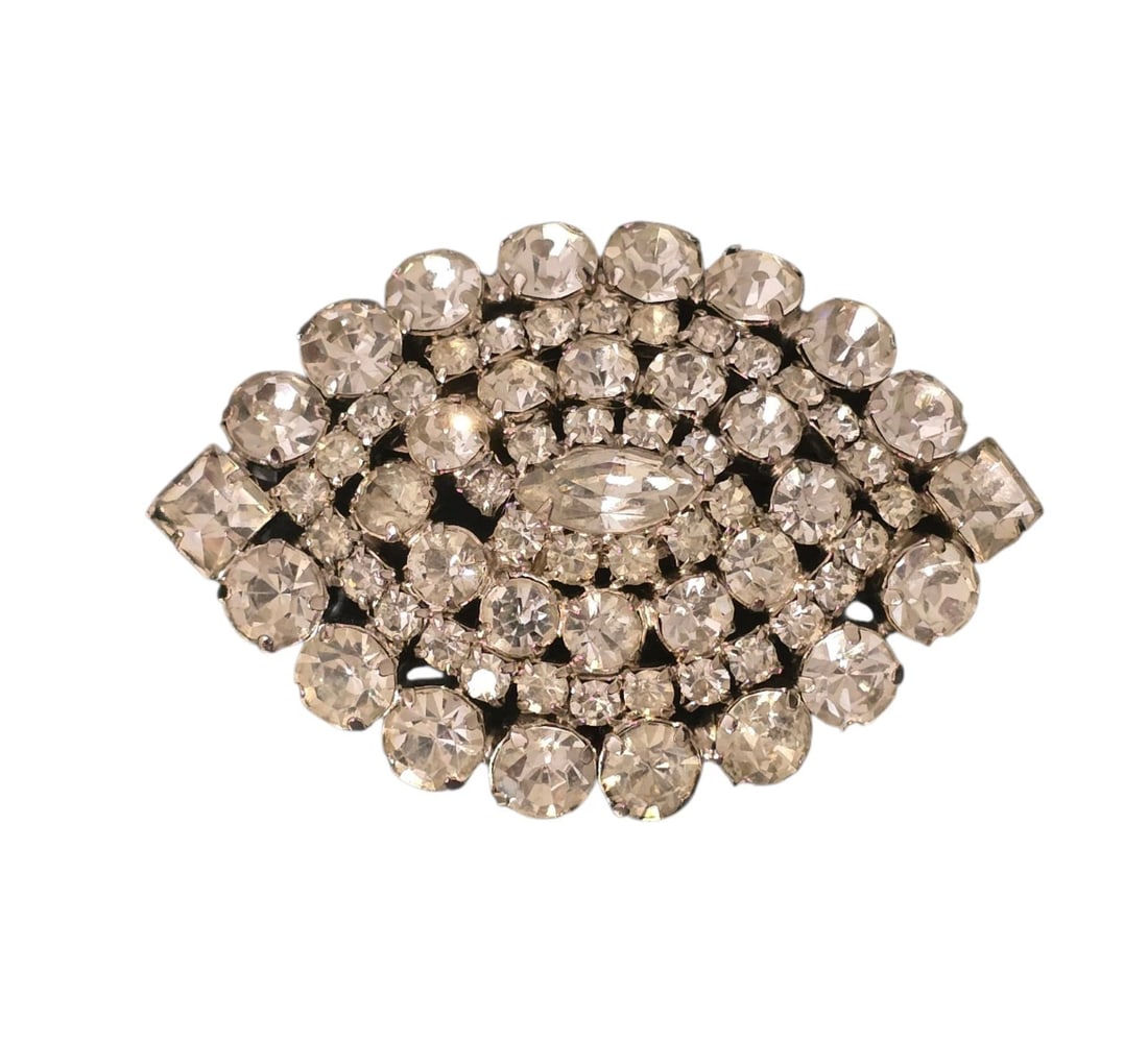 Vintage Large Clear Rhinestone Prong Set Silvertone Brooch Pin 70s (1 of 4)