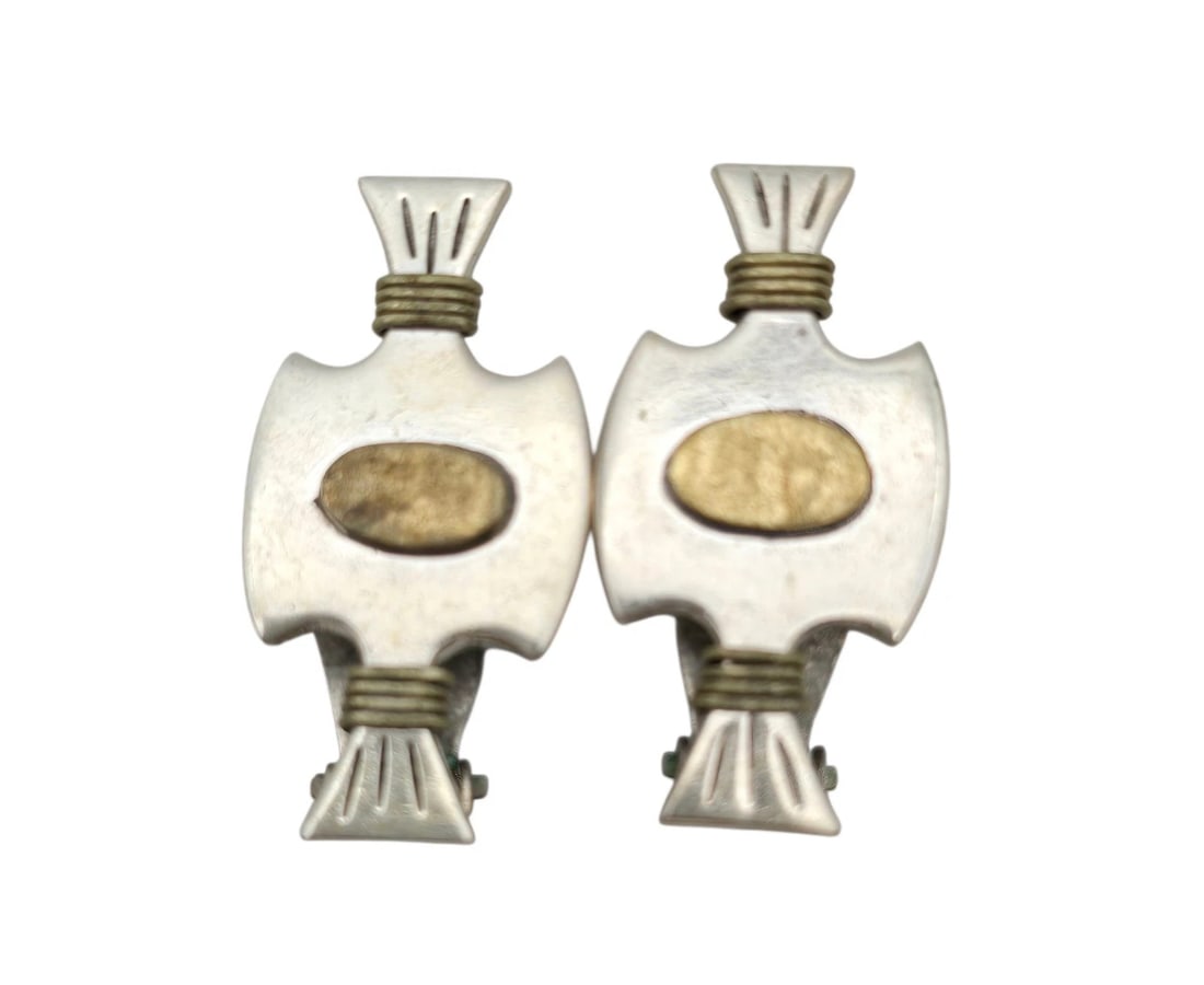 Vintage Mexican Modernist Sterling Silver Clip-On Earrings Signed 925 Mexico (1 of 6)