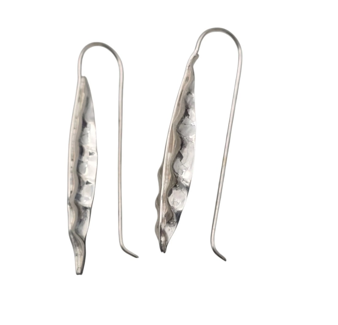 Mexico Made Sterling Leaf Pattern Lightweight Drop Earrings - 2