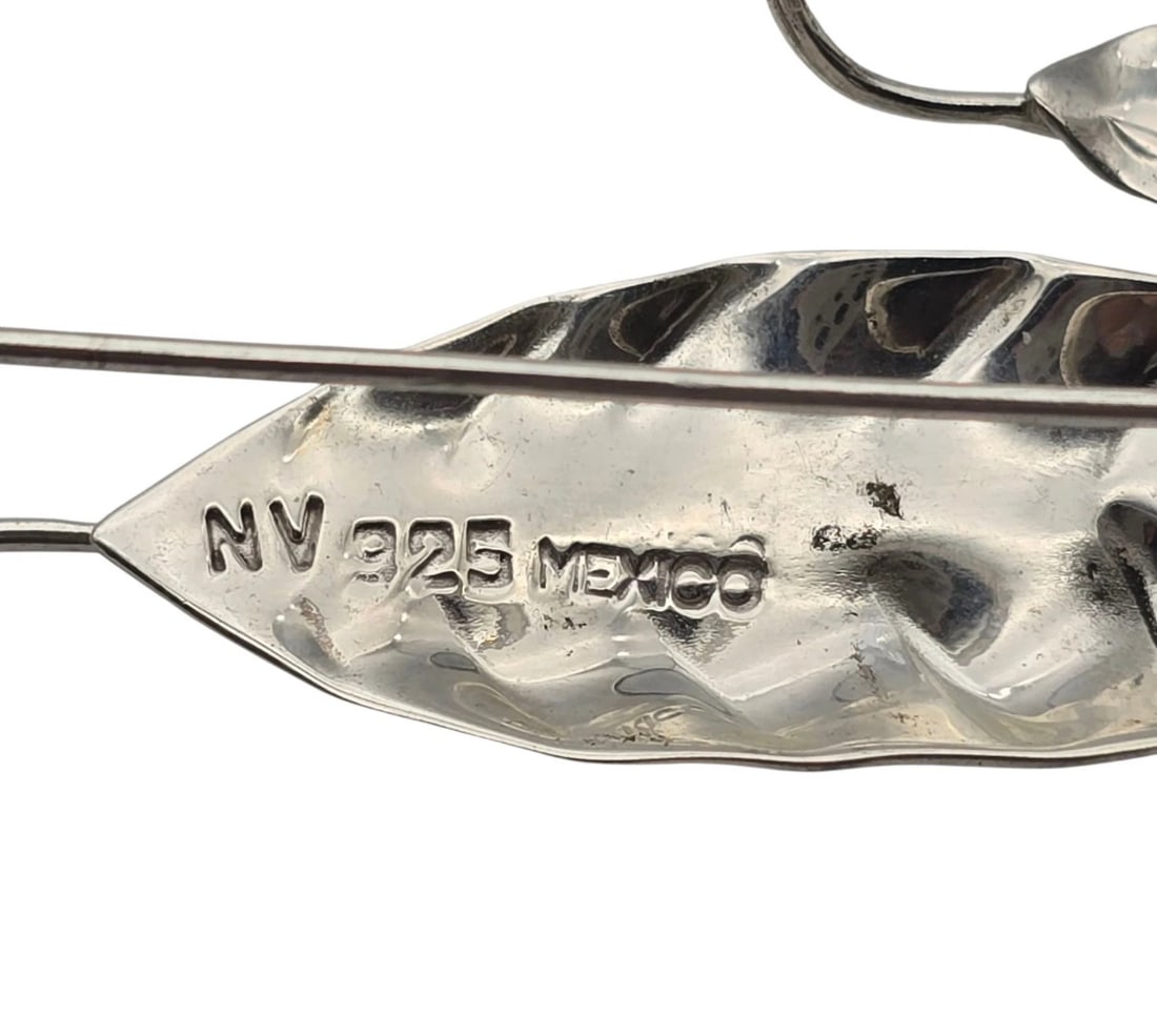 Mexico Made Sterling Leaf Pattern Lightweight Drop Earrings - 4