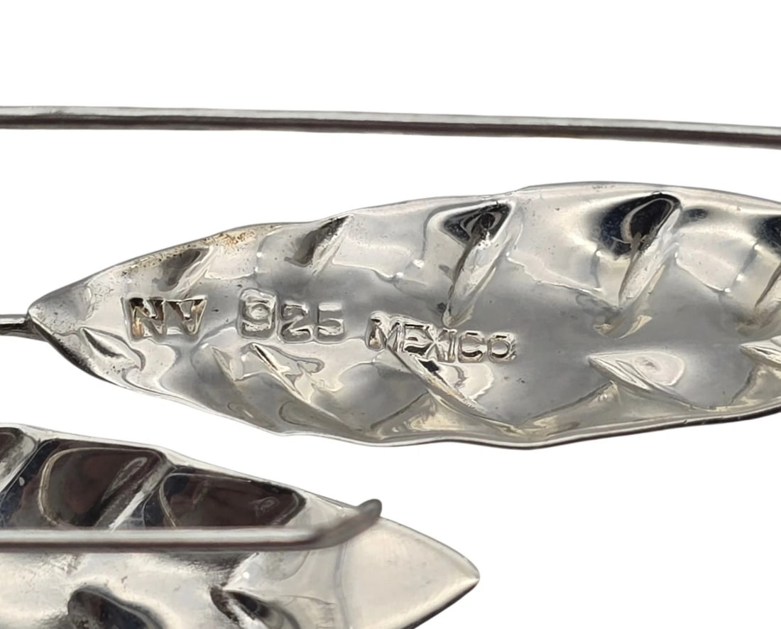 Mexico Made Sterling Leaf Pattern Lightweight Drop Earrings - 5