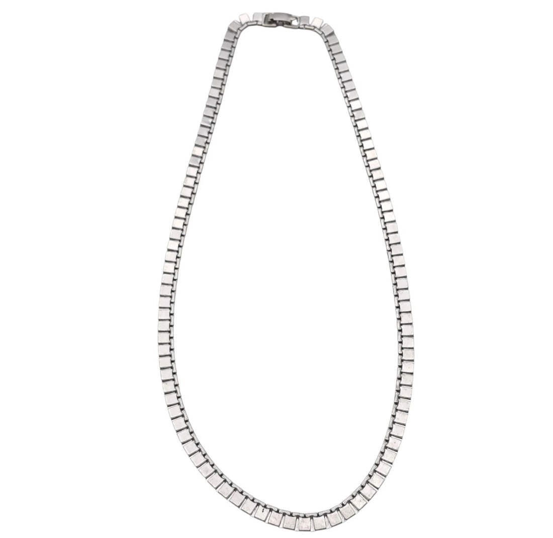 Vintage Signed Monet Necklace Polished Silver Tone Square Link Flat Chain (1 of 4)