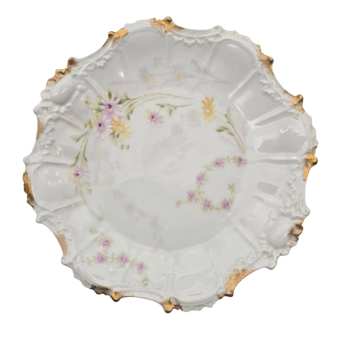 Limoges Gold Gilded Antique Hand-Painted Daisy Floral Porcelain Dish or Bowl (1 of 5)