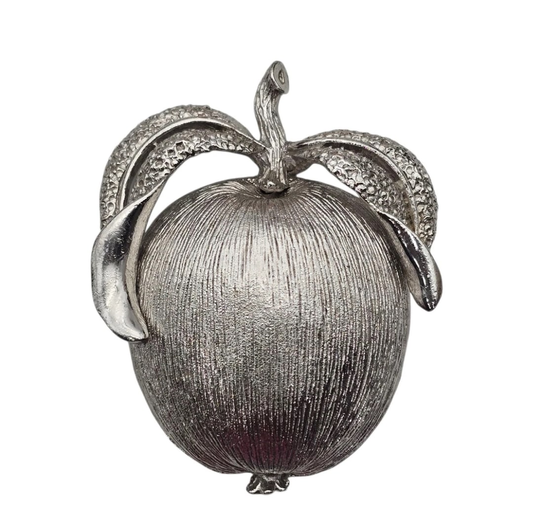 Sarah Coventry Signed Silver-Tone Apple Brooch Pendant 1960'S Retro Costume VTG (1 of 3)