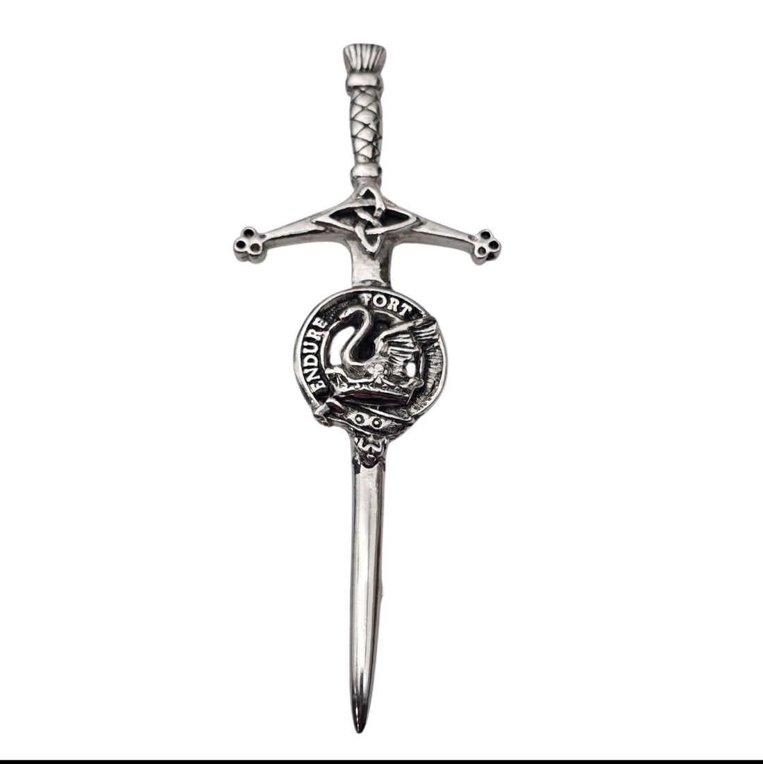 Vintage Kilt Scotland Scottish Silver Tone Sword Kilt Skirt Pin 3.5" (1 of 3)