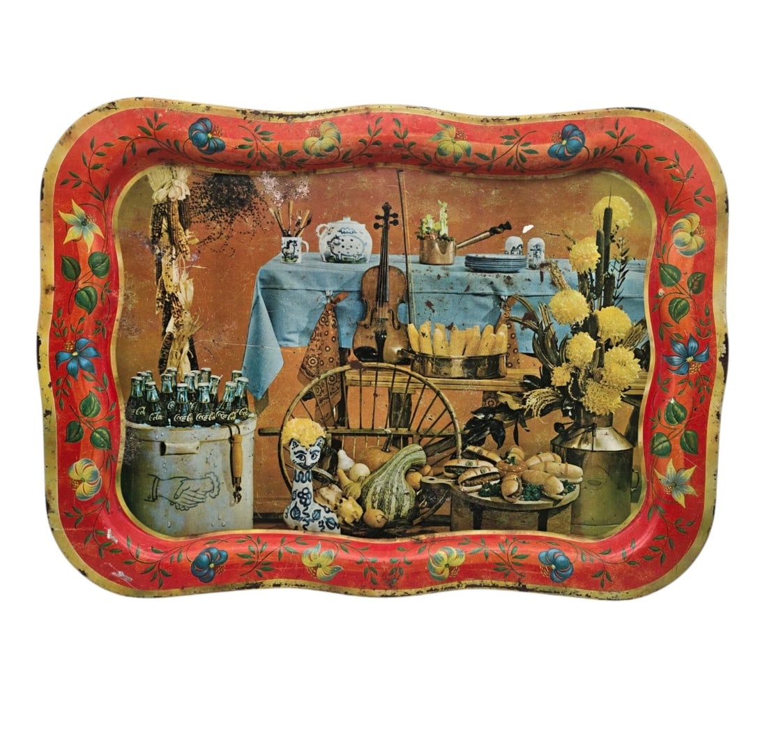 Vintage Coca-Cola Metal Serving Tray Fall Harvest 1950s 18.75" x 13.5" (1 of 6)