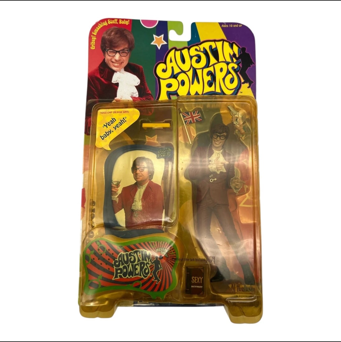 McFarlane Toys Austin Powers Ultra Cool Action Figure 1999: An original, factory-sealed 1999 Austin Powers action figure from the hit comedy Austin Powers: International Man of Mystery. This figure captures Austin in his classic crushed-velvet style suit and i