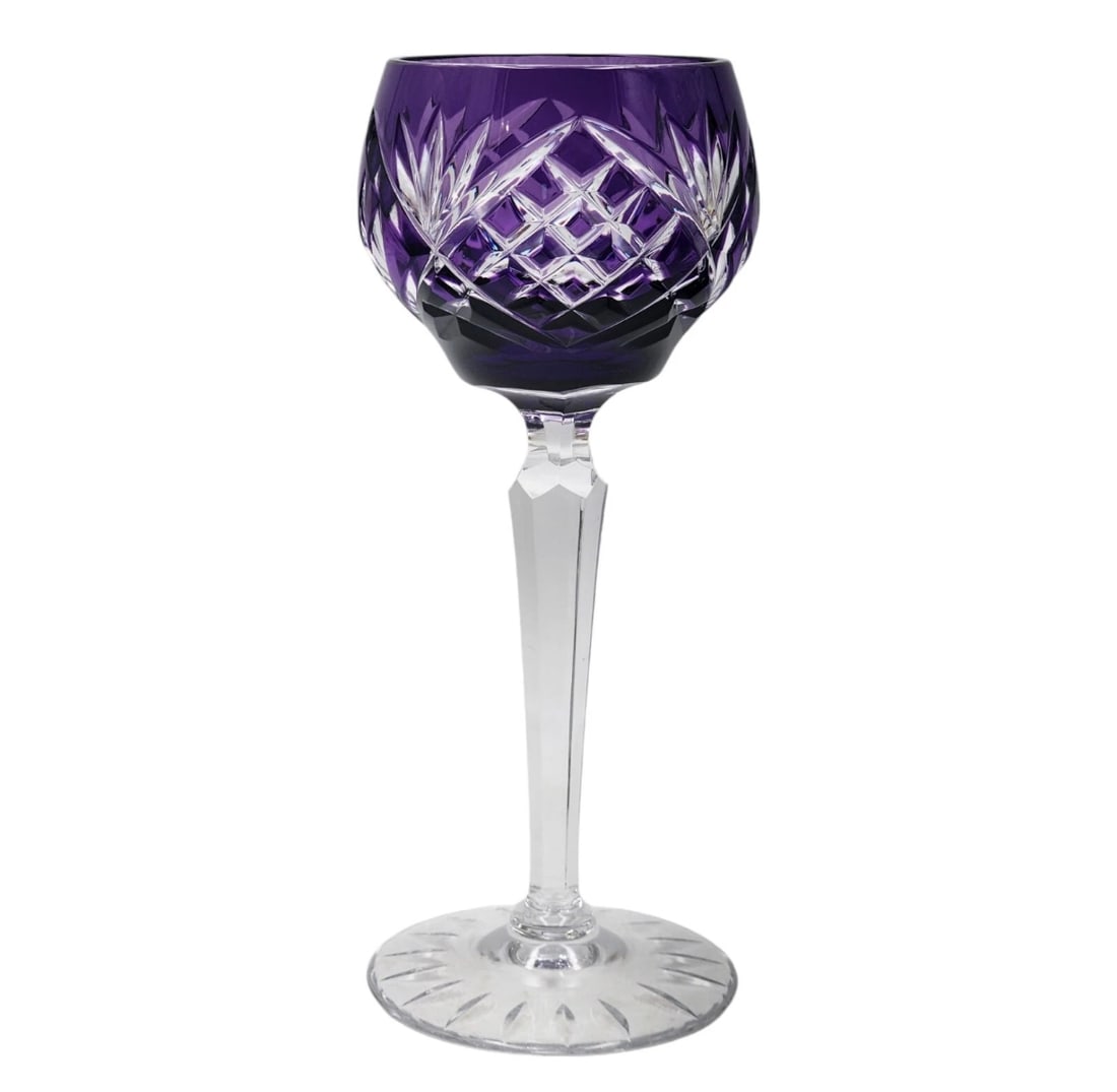 Bohemian Cut To Clear Crystal Purple Tall 8” Wine Goblet Glass Western Germany (1 of 5)