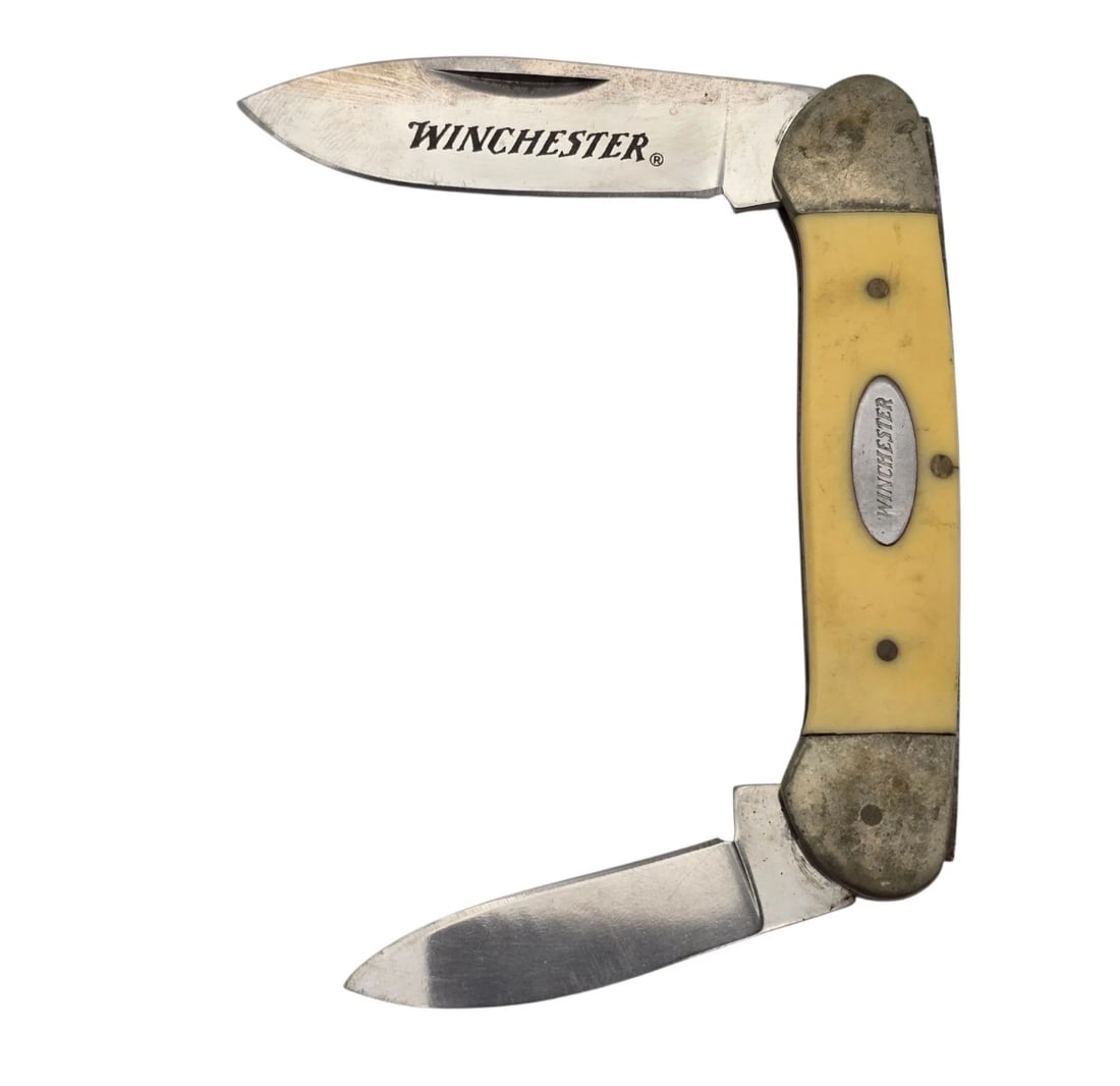 Vintage Winchester Yellow 2 Blade Pocket Knife Stainless Steel Folding Small (1 of 3)