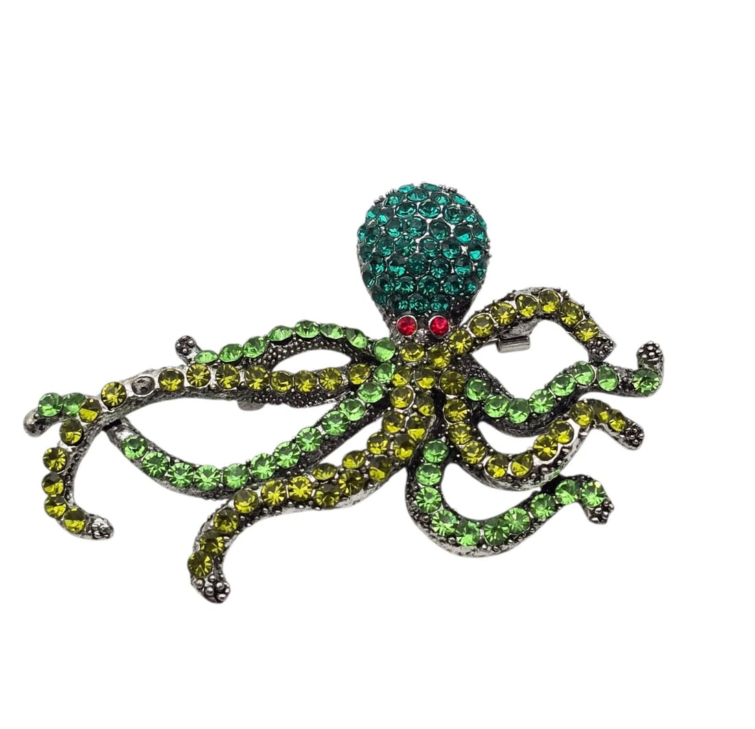Vintage Style Green's Octopus Brooch Pin or Pendant With Rhinestones (1 of 4)