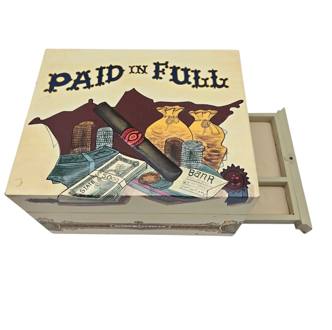 Paid In Full Brand Cigar Box With Lable Painted On Secret Draw Holds Cigars (1 of 8)