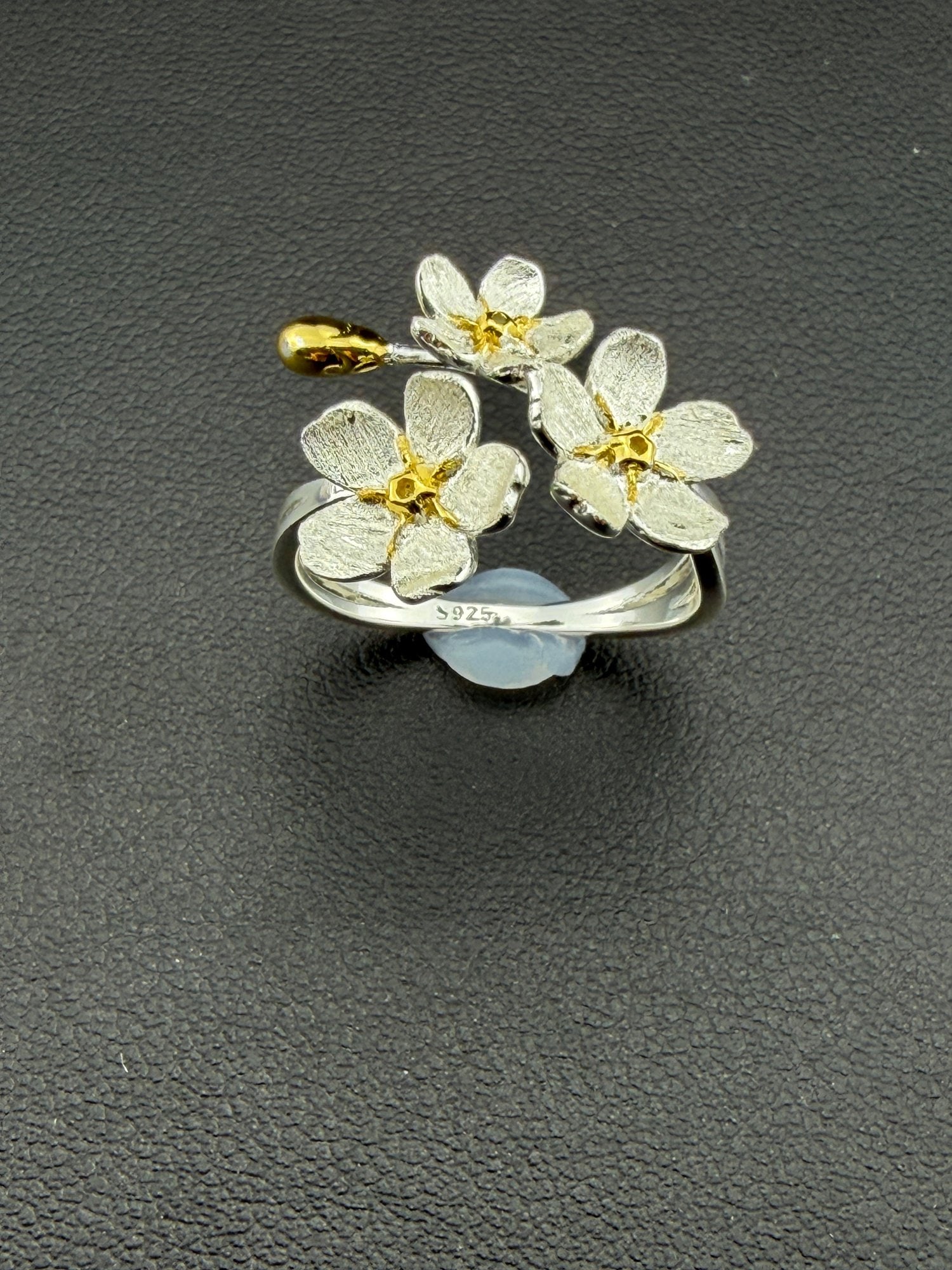 Ring Brand New Solid 925 Sterling Silver Stamped Gold Electroplated-Adjustable Size