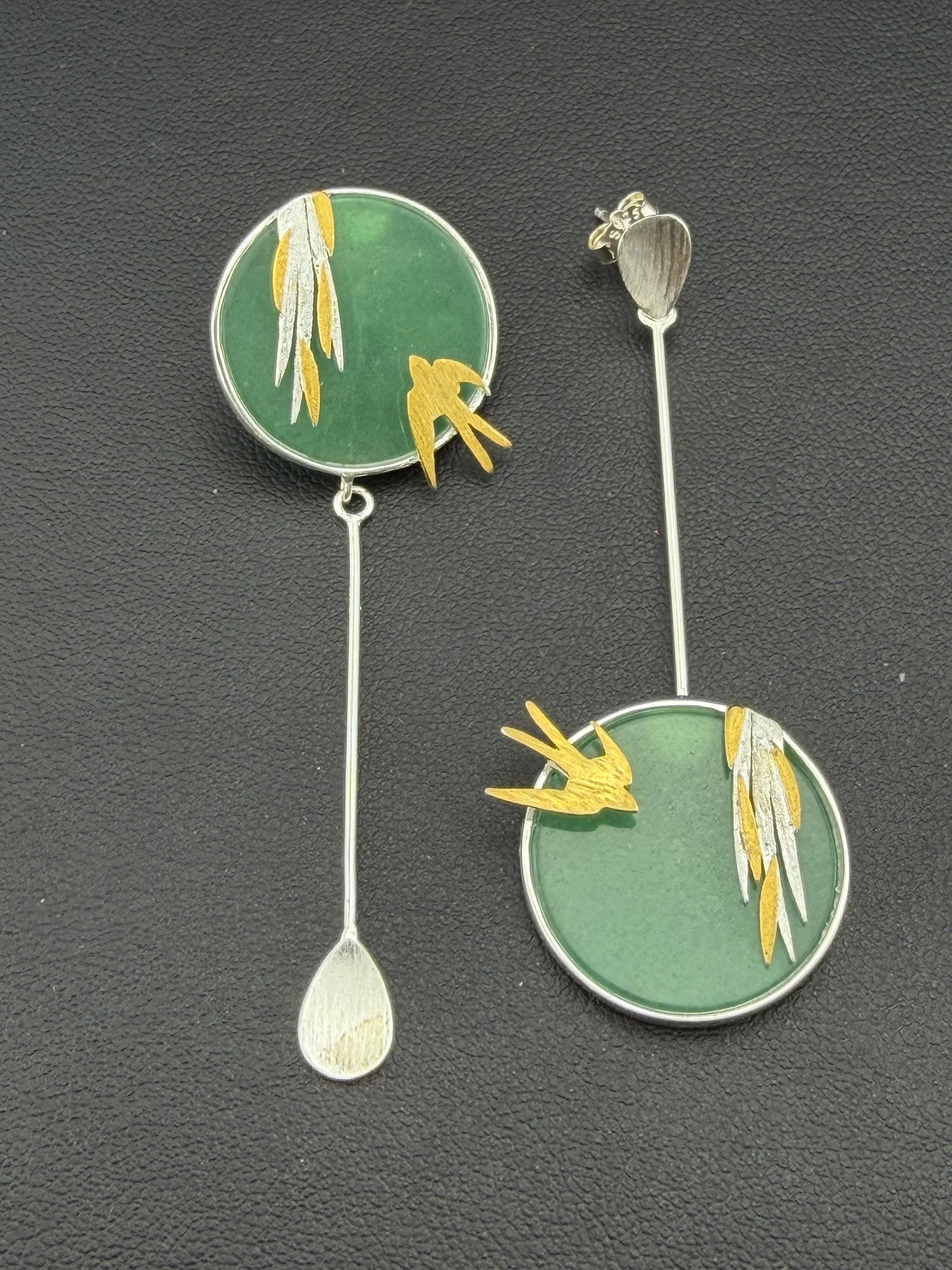 Aventurine Dangle Earrings Brand New Solid 925 Sterling Silver Stamped Gold Electroplated