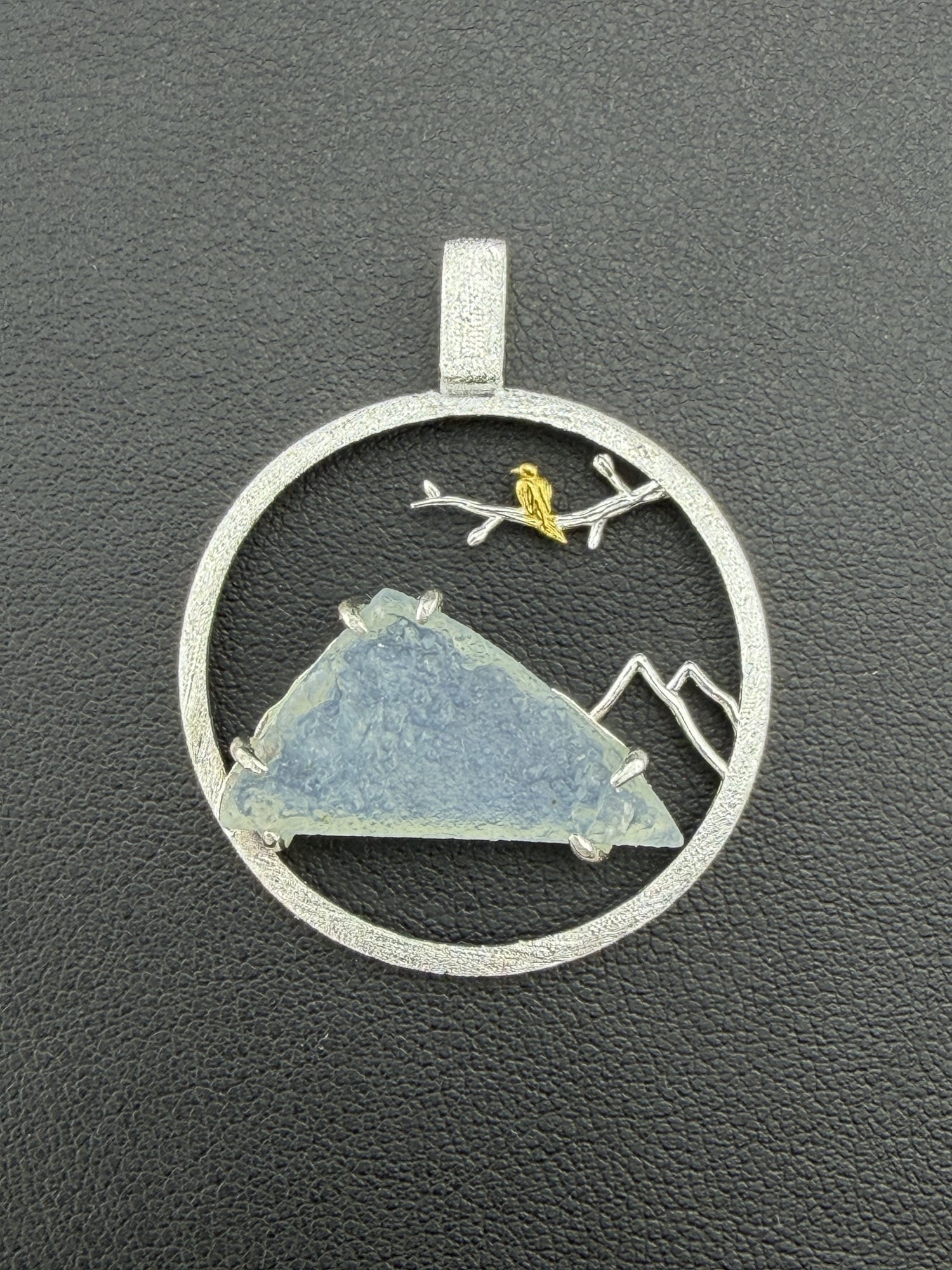 Pendant Brand New Solid 925 Sterling Silver Stamped Gold Electroplated-Aquamarine