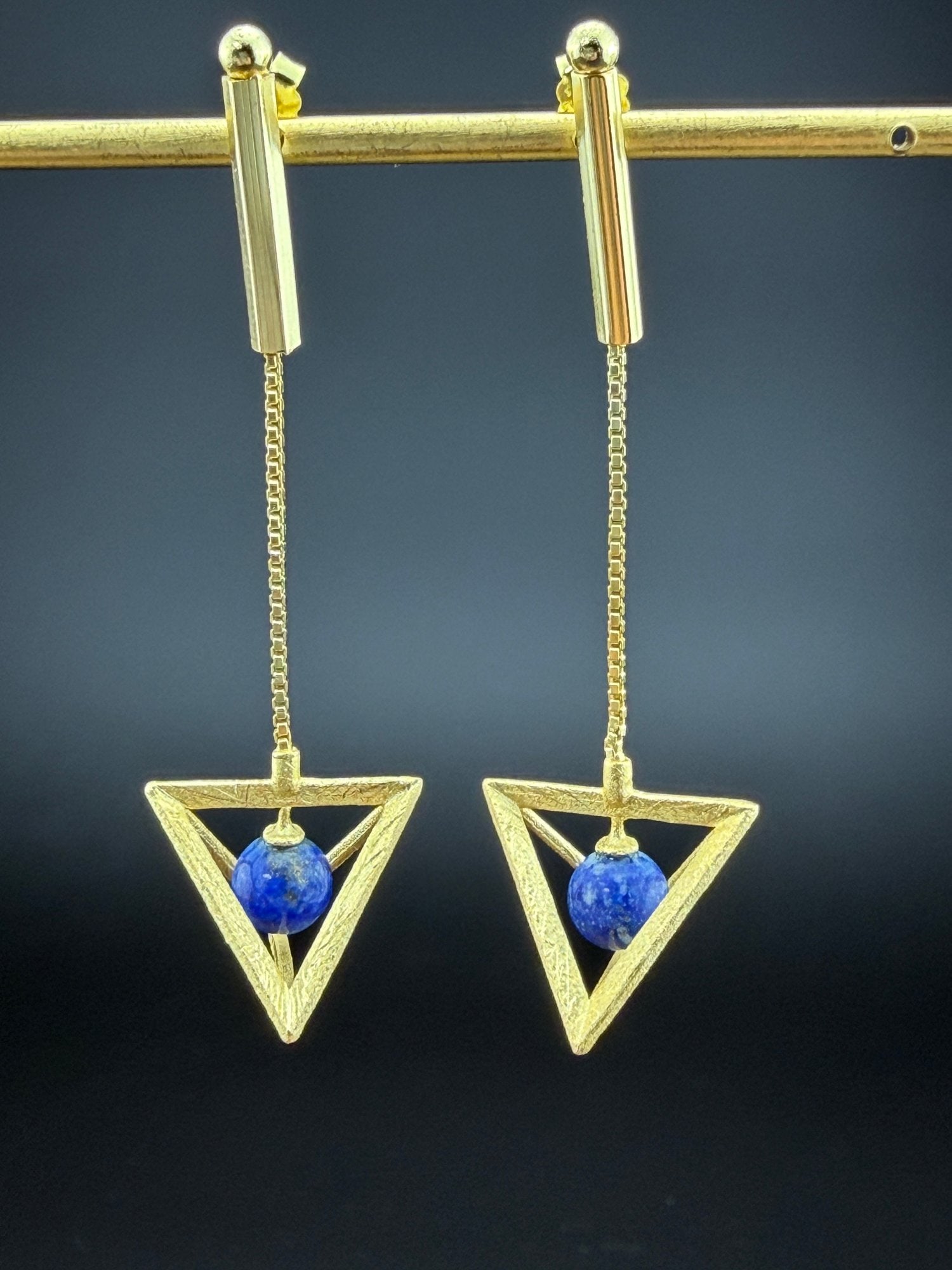 Lapis Lazuli Dangle Earrings Brand New Solid 925 Sterling Silver Stamped Gold Electroplated