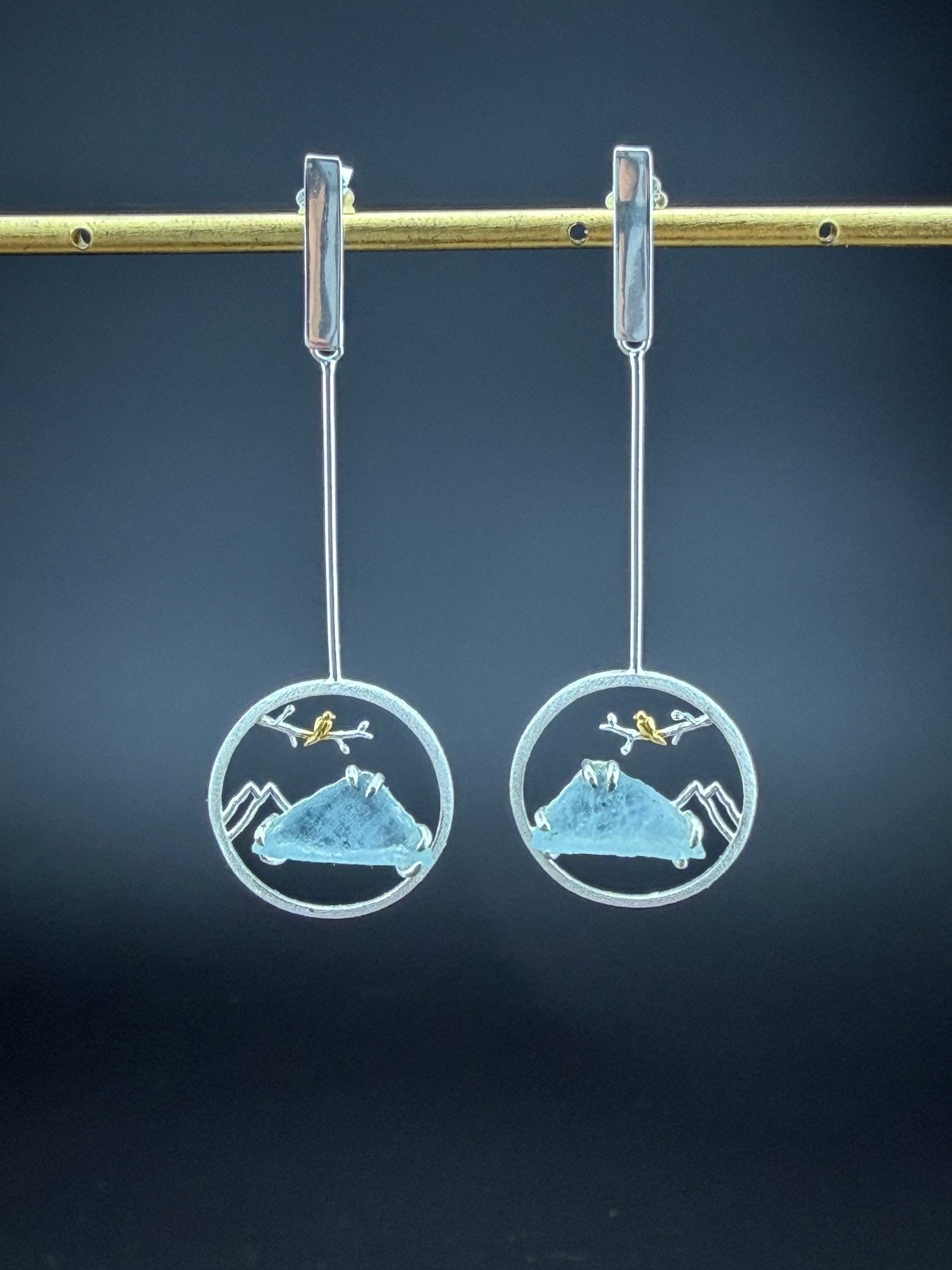 Aquamarine Dangle Earrings Brand New Solid 925 Sterling Silver Stamped Gold Electroplated