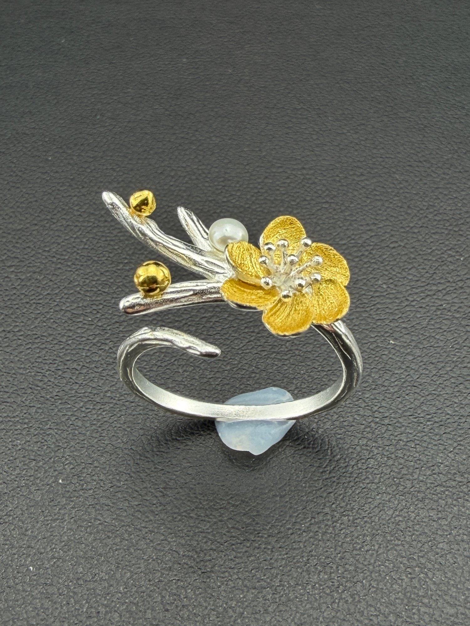 Ring Brand New Solid 925 Sterling Silver Stamped Gold Electroplated Adjustable Size